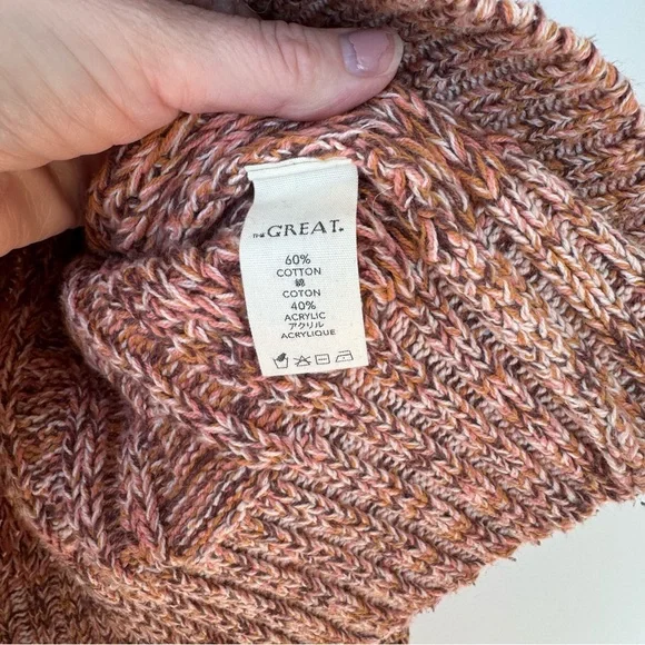 The Great. The Montana Cropped Cable Cardigan Coral Pink Prairie Marl Knit 2 / M - Picture 9 of 9